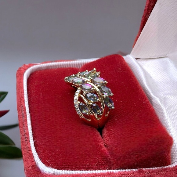 ❤️ Gold/925 GENUINE Diamond & Mystic Topaz Ring - Picture 10 of 12